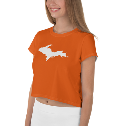 Michigan Upper Peninsula Crop Top (w/ UP Outline) | Sporty - Maple Leaf Orange