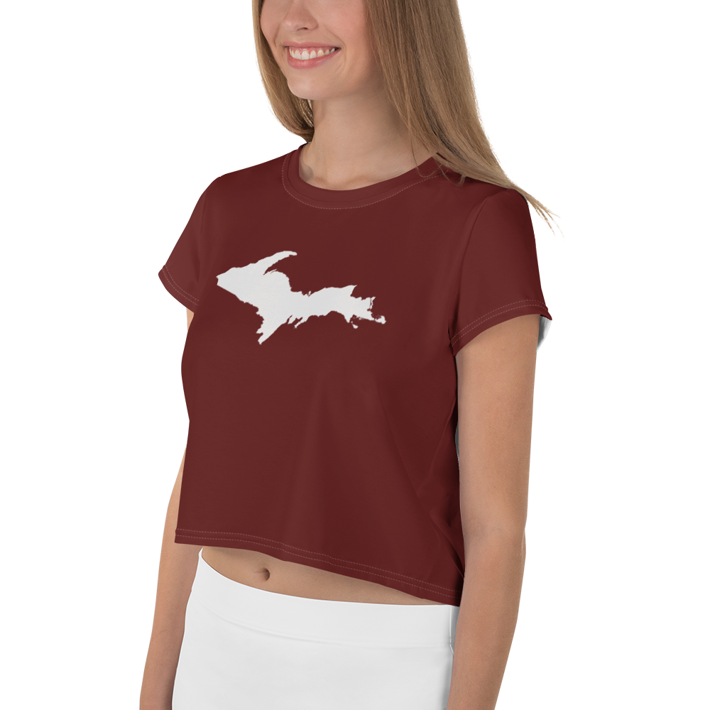 Michigan Upper Peninsula Crop Top (w/ UP Outline) | Sporty - Cherrywood Color