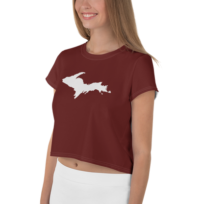 Michigan Upper Peninsula Crop Top (w/ UP Outline) | Sporty - Cherrywood Color