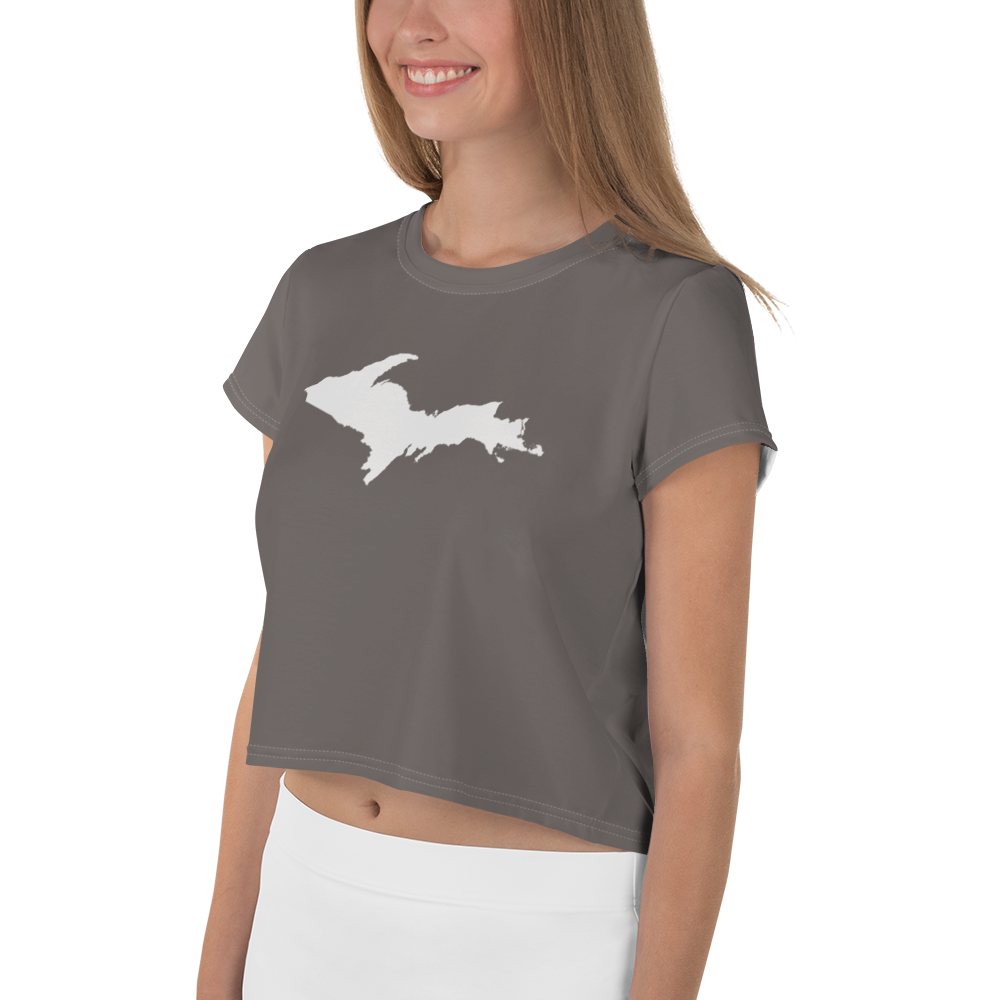 Michigan Upper Peninsula Crop Top (w/ UP Outline) | Sporty - Warren Tank Grey