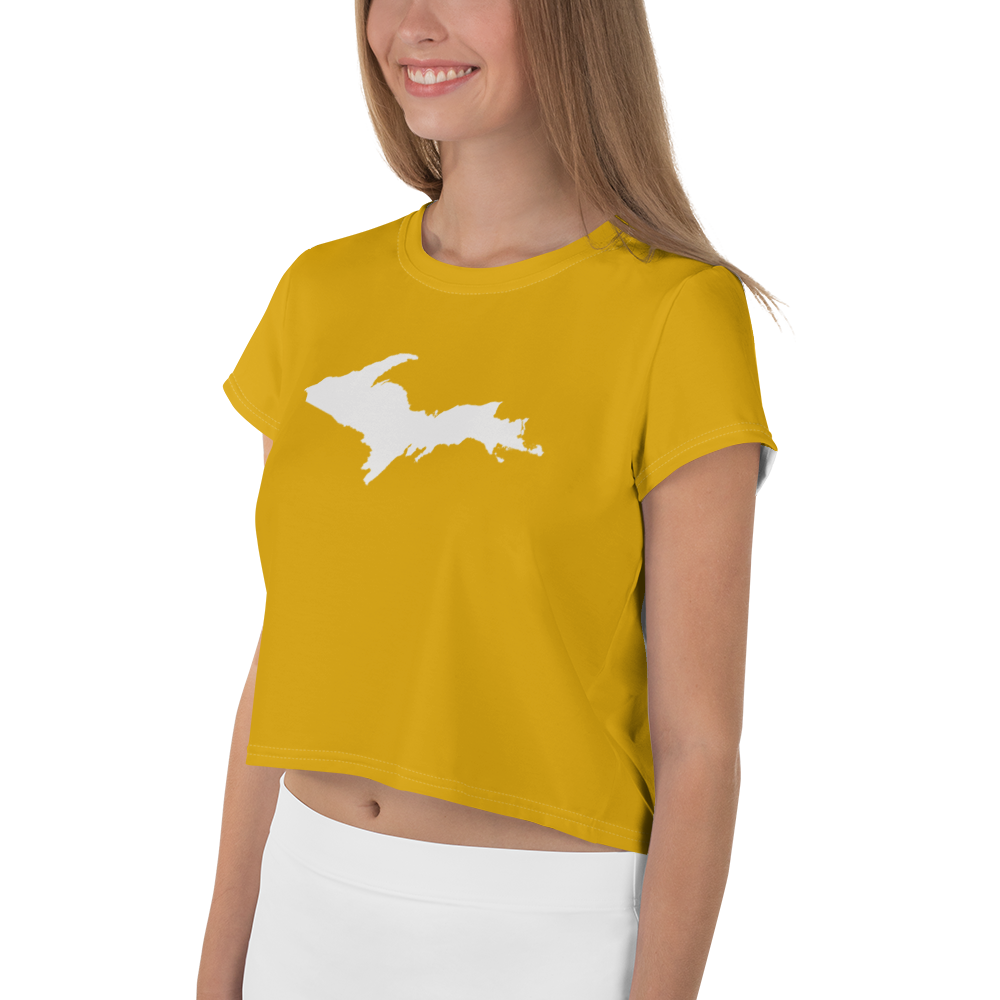 Michigan Upper Peninsula Crop Top (w/ UP Outline) | Sporty - Gold