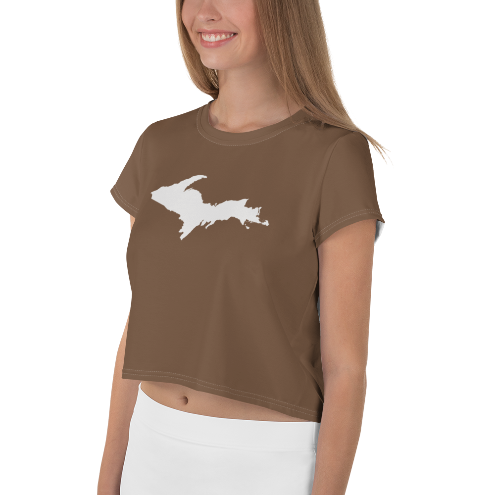 Michigan Upper Peninsula Crop Top (w/ UP Outline) | Sporty - Coffee Color