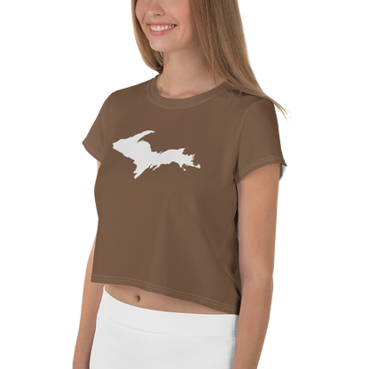 Michigan Upper Peninsula Crop Top (w/ UP Outline) | Sporty - Coffee Color