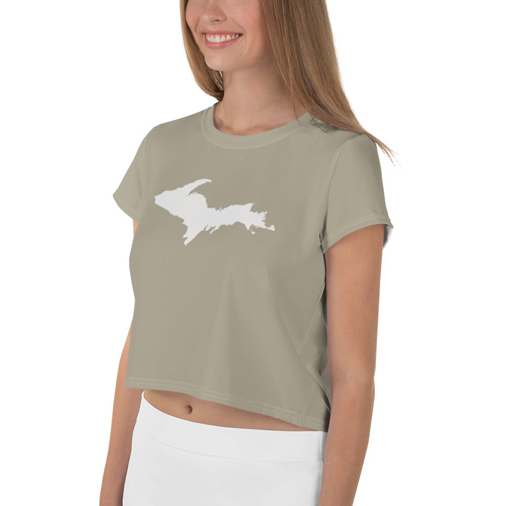 Michigan Upper Peninsula Crop Top (w/ UP Outline) | Sporty - Petoskey Stone Beige