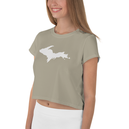 Michigan Upper Peninsula Crop Top (w/ UP Outline) | Sporty - Petoskey Stone Beige