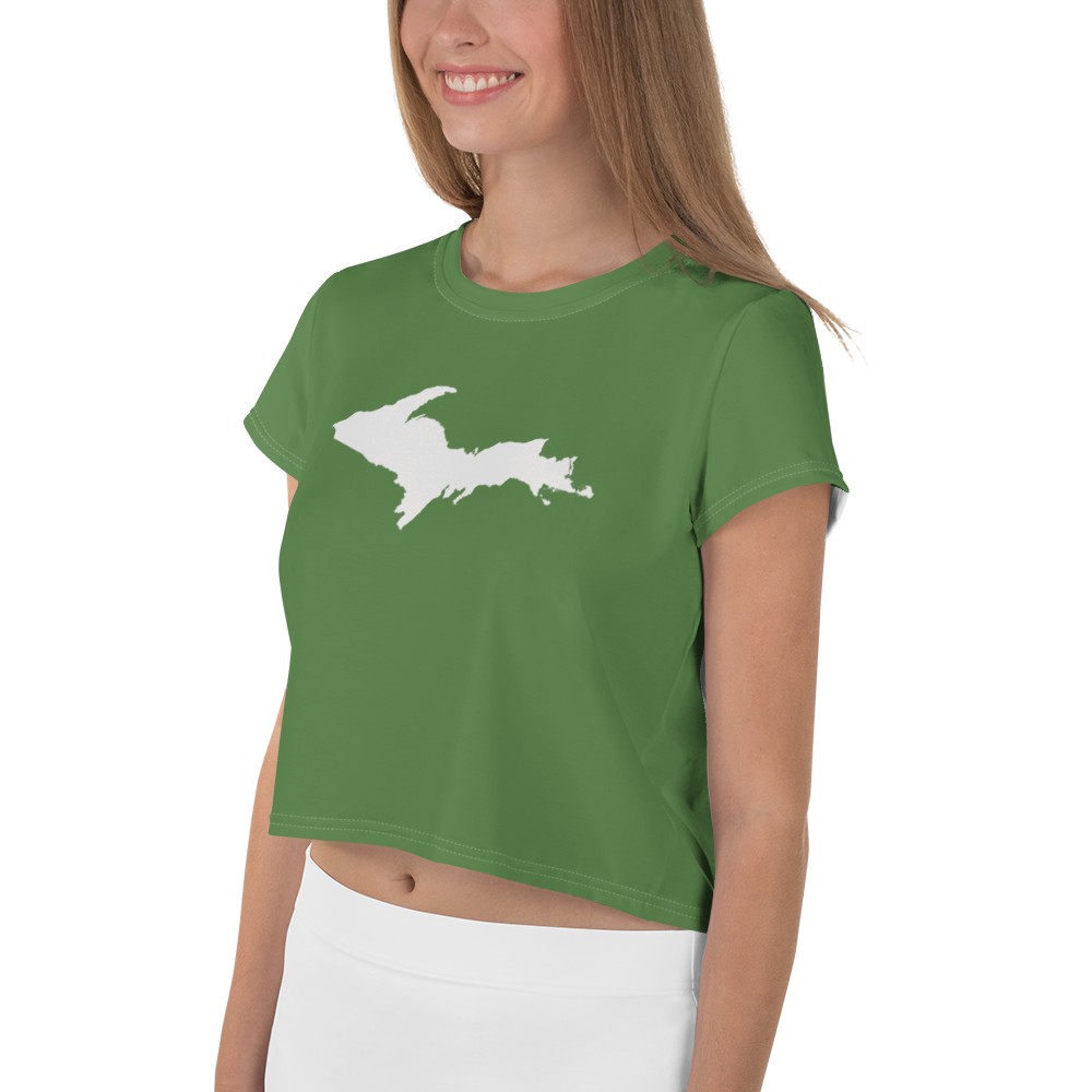 Michigan Upper Peninsula Crop Top (w/ UP Outline) | Sporty - Pine Green