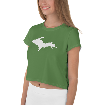 Michigan Upper Peninsula Crop Top (w/ UP Outline) | Sporty - Pine Green