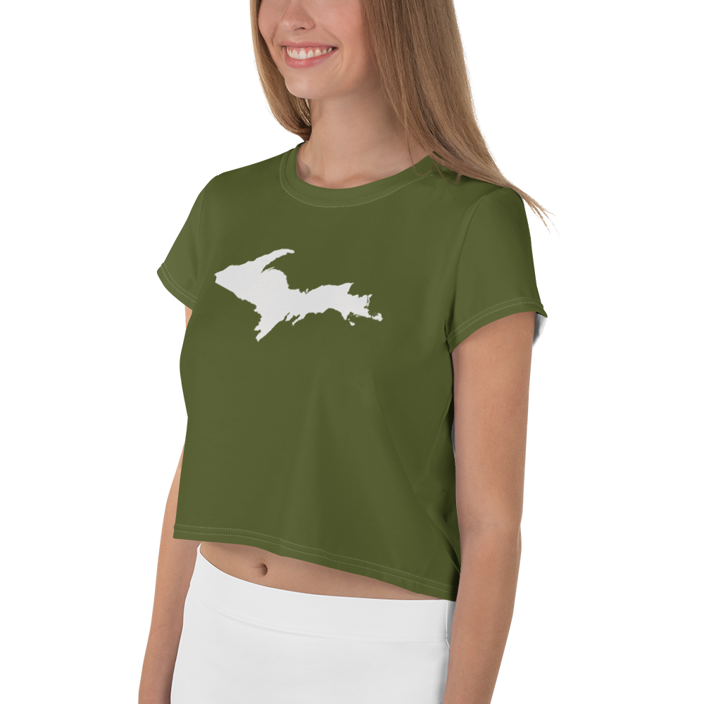 Michigan Upper Peninsula Crop Top (w/ UP Outline) | Sporty - Army Green