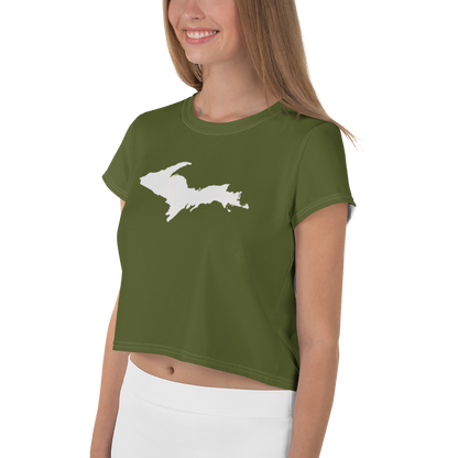 Michigan Upper Peninsula Crop Top (w/ UP Outline) | Sporty - Army Green