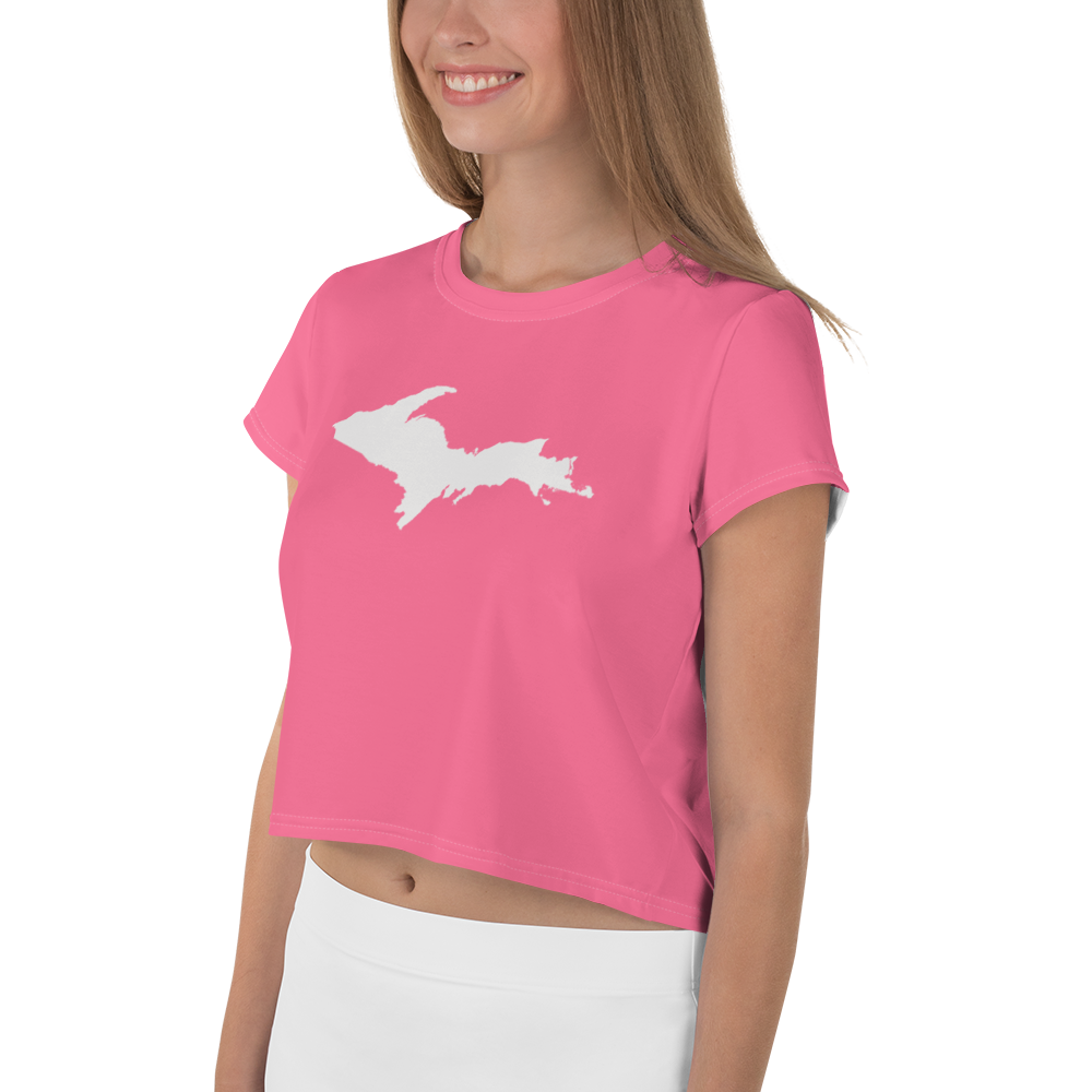 Michigan Upper Peninsula Crop Top (w/ UP Outline) | Sporty - Rhodochrosite Pink