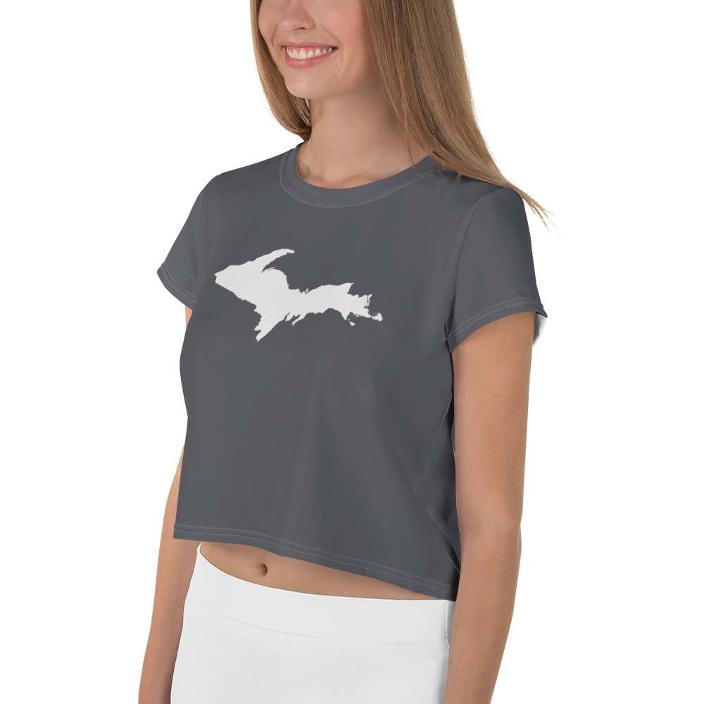 Michigan Upper Peninsula Crop Top (w/ UP Outline) | Sporty - Iron Ore Grey