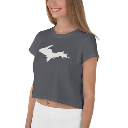 Michigan Upper Peninsula Crop Top (w/ UP Outline) | Sporty - Iron Ore Grey