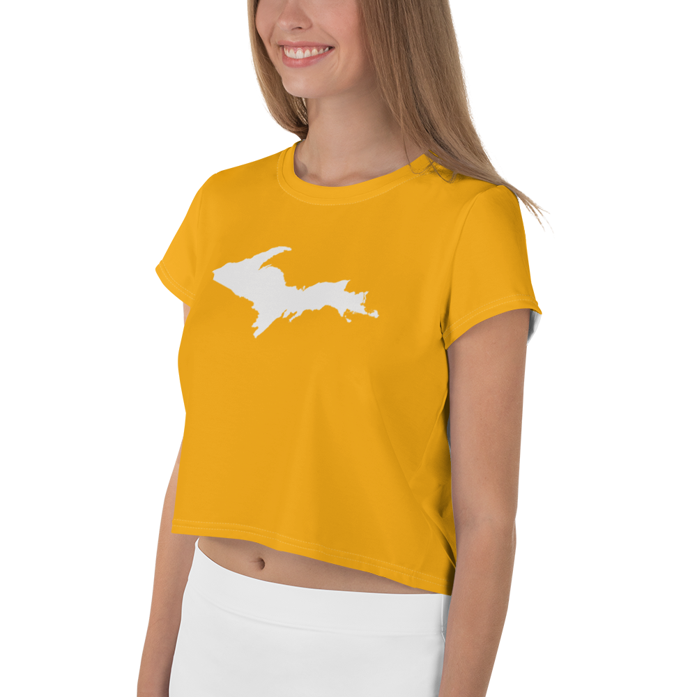 Michigan Upper Peninsula Crop Top (w/ UP Outline) | Sporty - Birch Leaf Orange