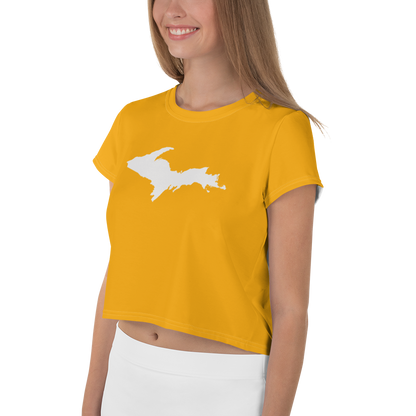 Michigan Upper Peninsula Crop Top (w/ UP Outline) | Sporty - Birch Leaf Orange