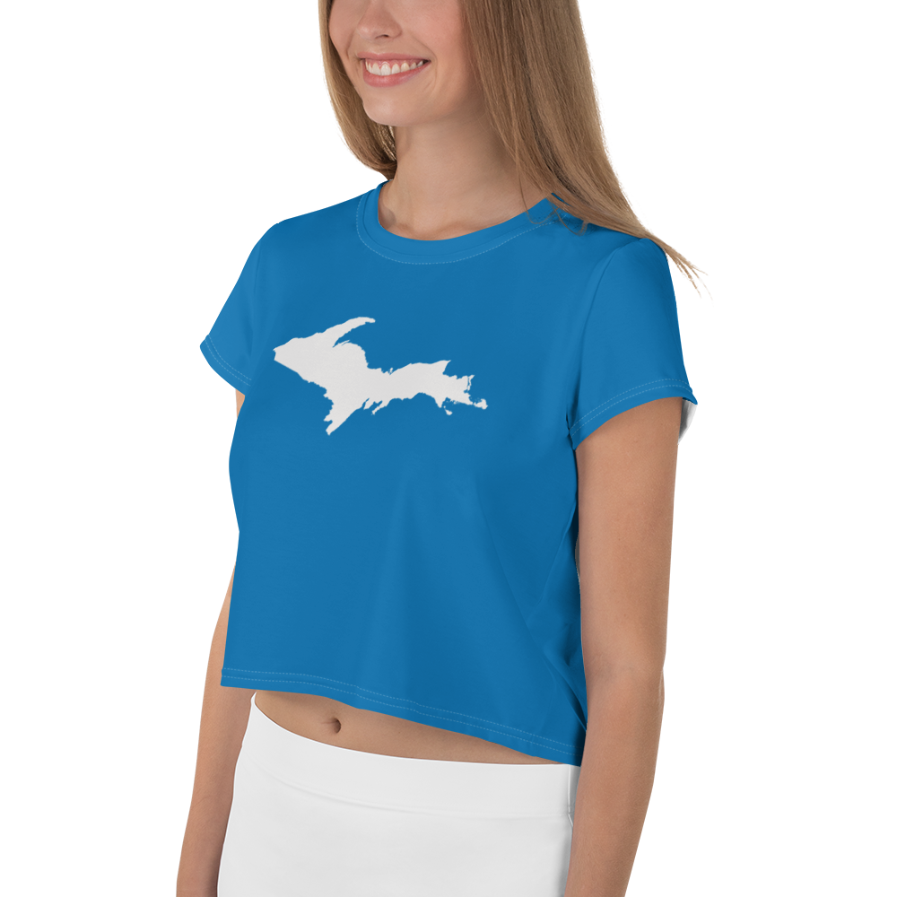 Michigan Upper Peninsula Crop Top (w/ UP Outline) | Sporty - Azure