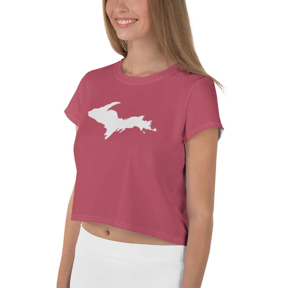 Michigan Upper Peninsula Crop Top (w/ UP Outline) | Sporty - Popstar Pink