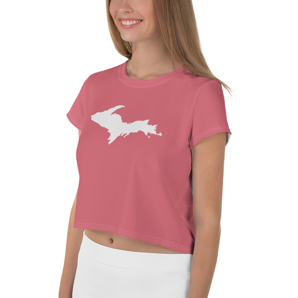 Michigan Upper Peninsula Crop Top (w/ UP Outline) | Sporty - Watermelon Pink