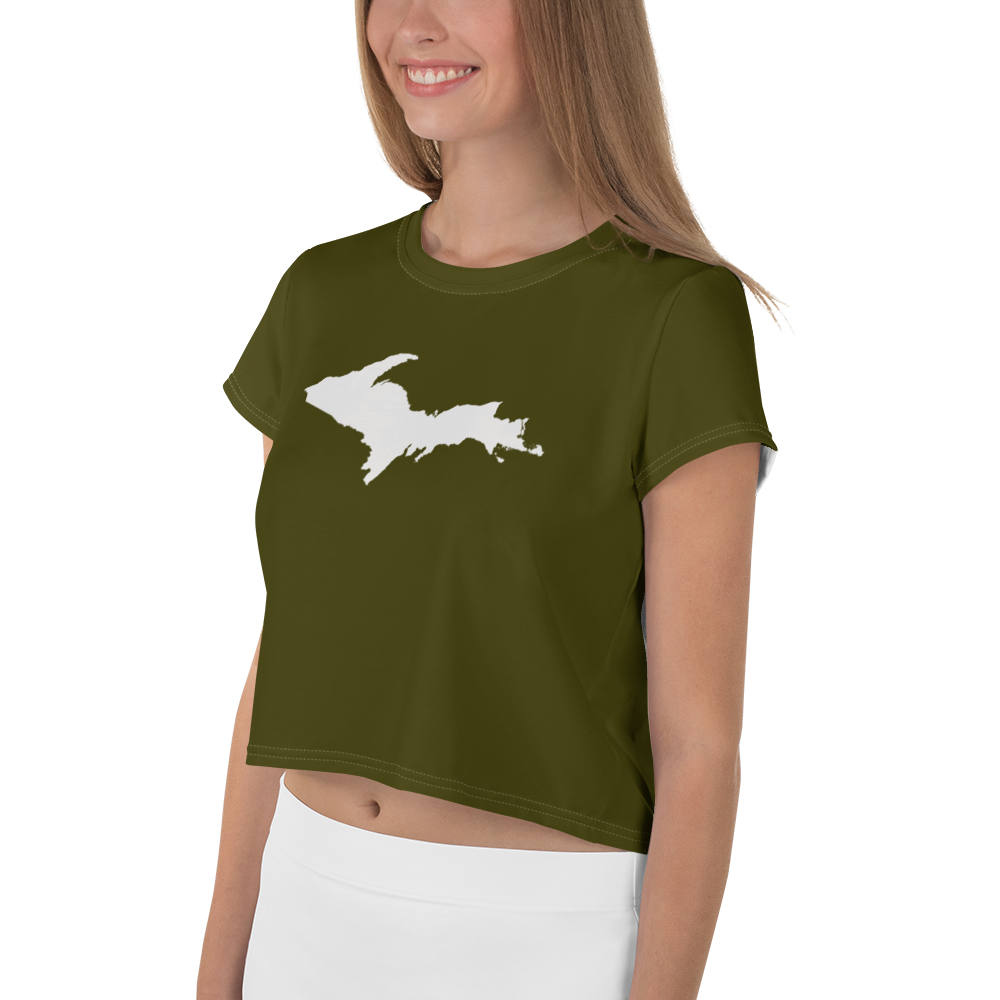 Michigan Upper Peninsula Crop Top (w/ UP Outline) | Sporty - Military Green