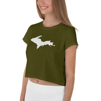 Michigan Upper Peninsula Crop Top (w/ UP Outline) | Sporty - Military Green