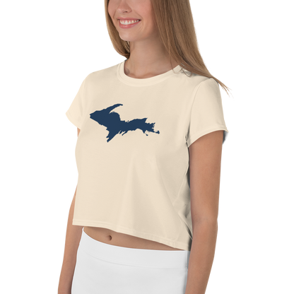 Michigan Upper Peninsula Crop Top (w/ UP Outline) | Sporty - Champagne White