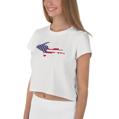 Michigan Upper Peninsula Crop Top (w/ UP USA Flag) | Sporty - Birch Bark White