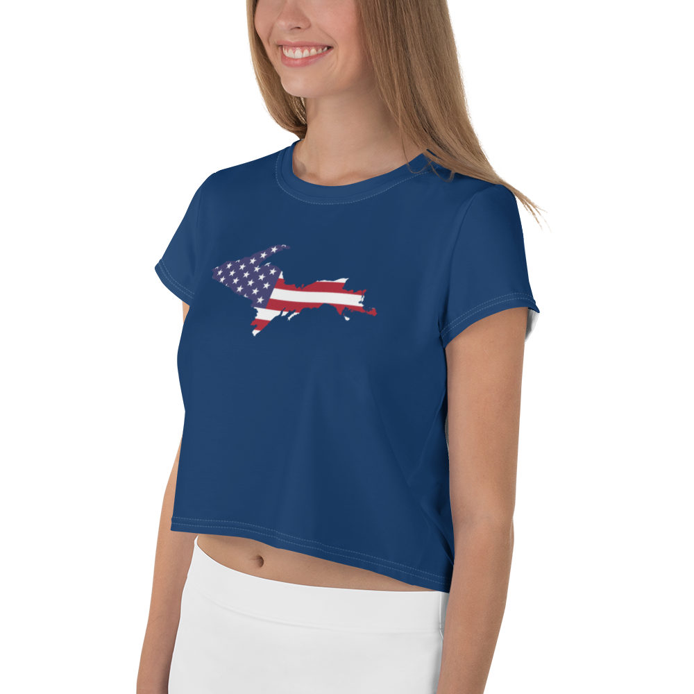 Michigan Upper Peninsula Crop Top (w/ UP USA Flag) | Sporty - Old Glory Blue