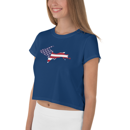 Michigan Upper Peninsula Crop Top (w/ UP USA Flag) | Sporty - Old Glory Blue