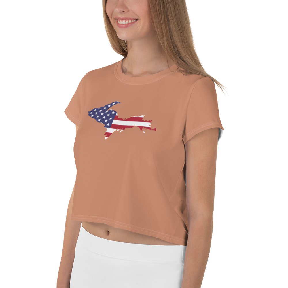 Michigan Upper Peninsula Crop Top (w/ UP USA Flag) | Sporty - Copper Color