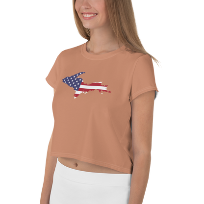 Michigan Upper Peninsula Crop Top (w/ UP USA Flag) | Sporty - Copper Color