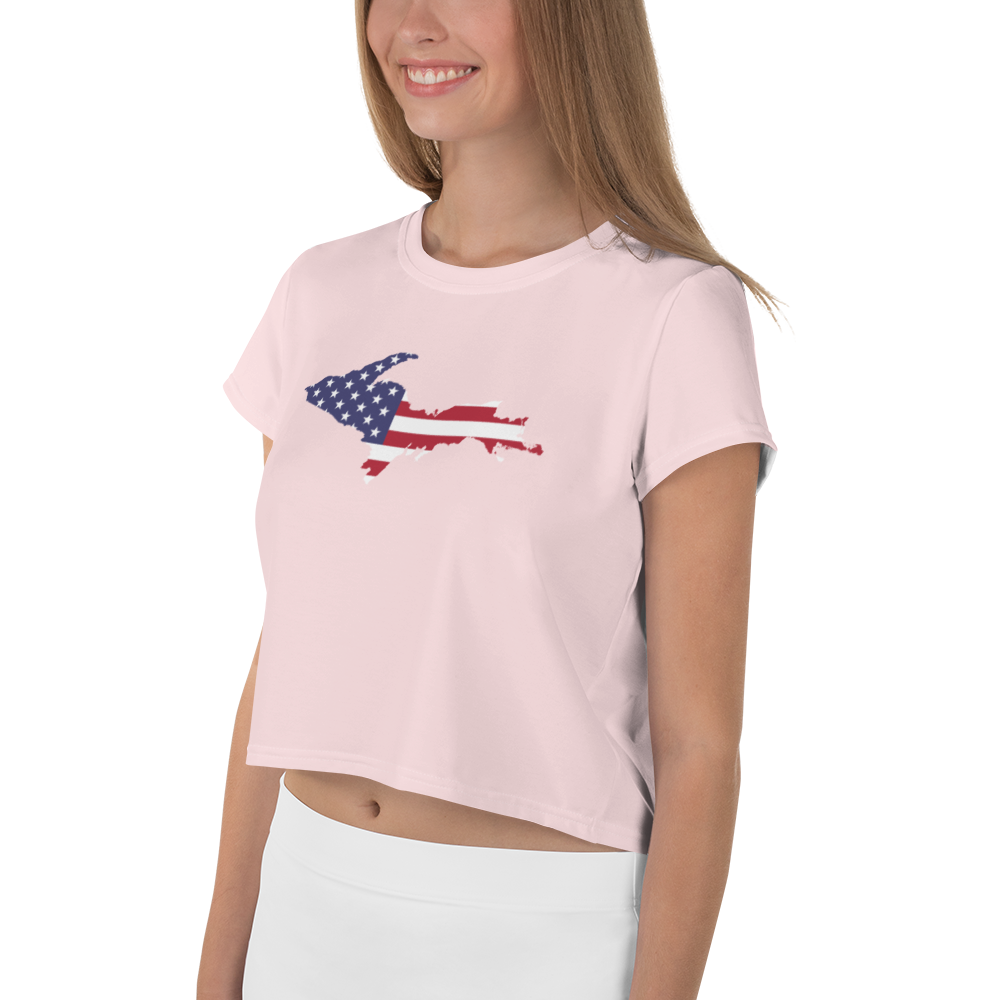 Michigan Upper Peninsula Crop Top (w/ UP USA Flag) | Sporty - Pale Pink