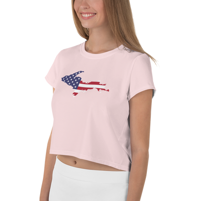 Michigan Upper Peninsula Crop Top (w/ UP USA Flag) | Sporty - Pale Pink