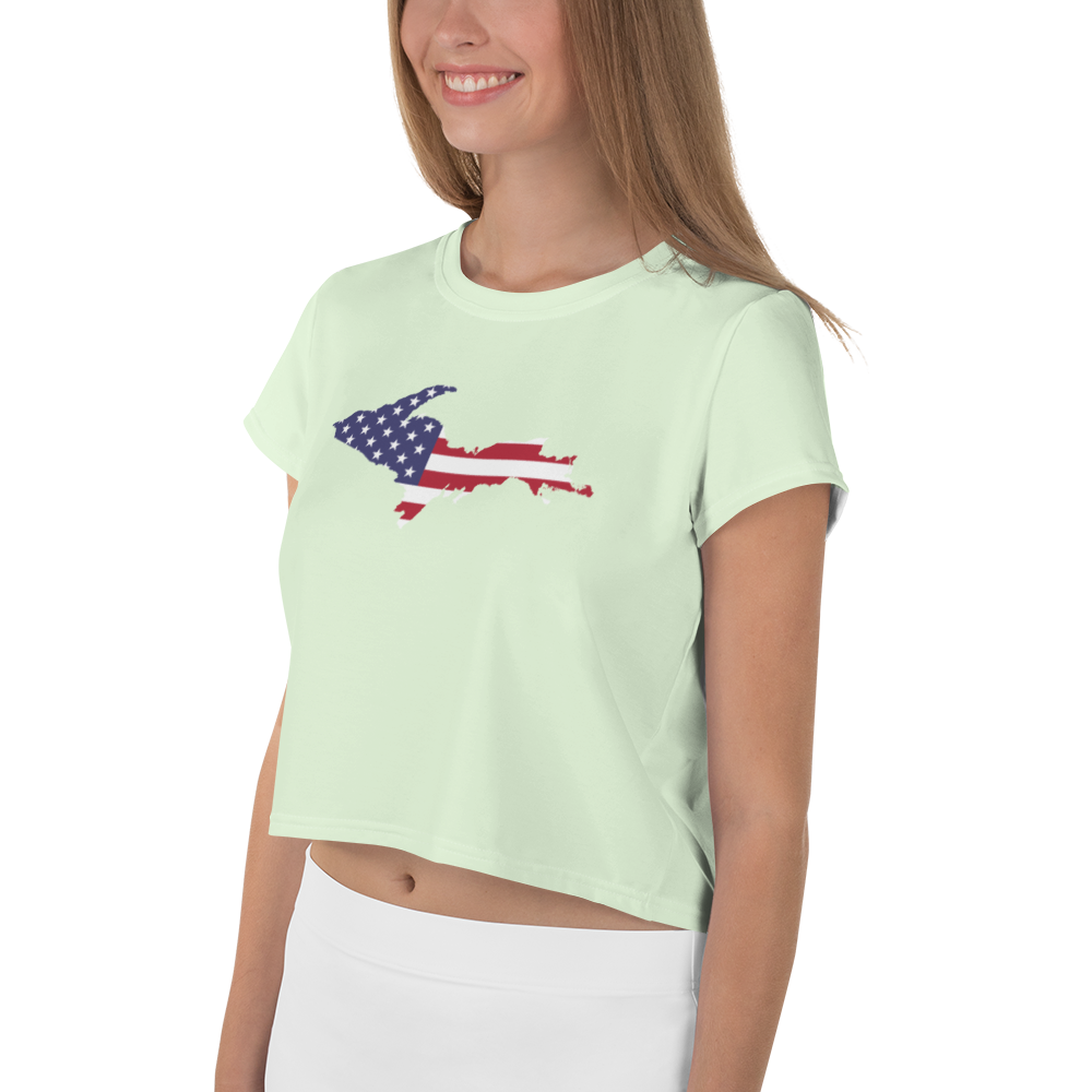 Michigan Upper Peninsula Crop Top (w/ UP USA Flag) | Sporty - Dew Green