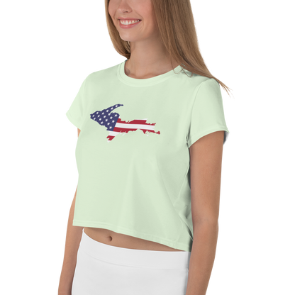 Michigan Upper Peninsula Crop Top (w/ UP USA Flag) | Sporty - Dew Green