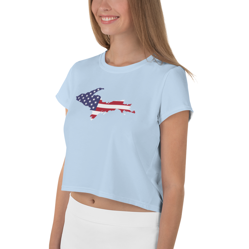 Michigan Upper Peninsula Crop Top (w/ UP USA Flag) | Sporty - Light Blue