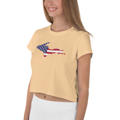 Michigan Upper Peninsula Crop Top (w/ UP USA Flag) | Sporty - Pale Apricot