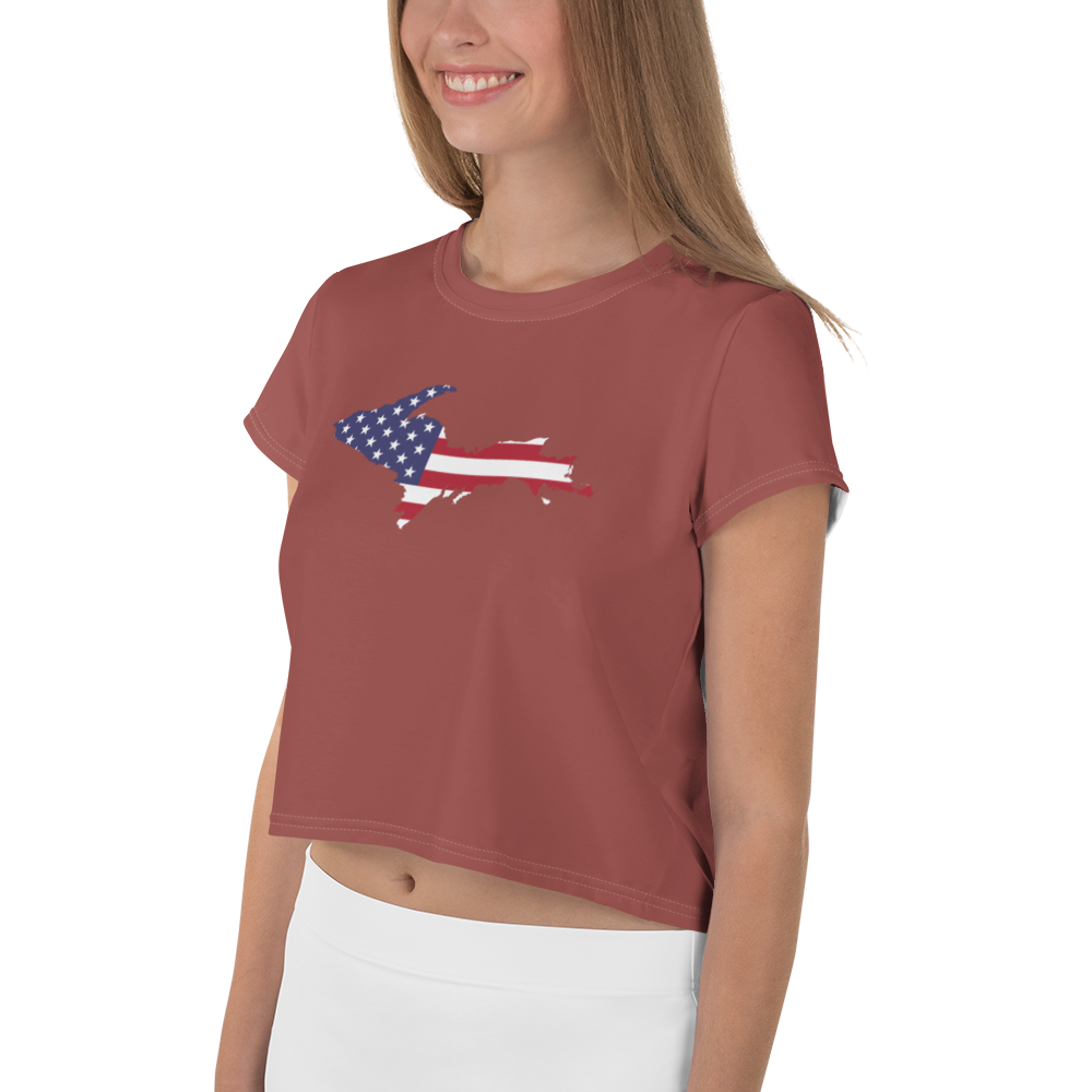 Michigan Upper Peninsula Crop Top (w/ UP USA Flag) | Sporty - Ore Dock Red