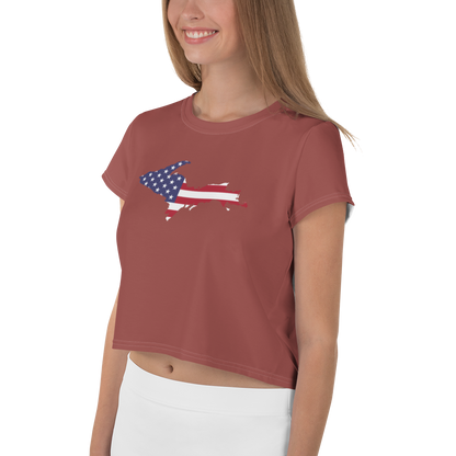 Michigan Upper Peninsula Crop Top (w/ UP USA Flag) | Sporty - Ore Dock Red