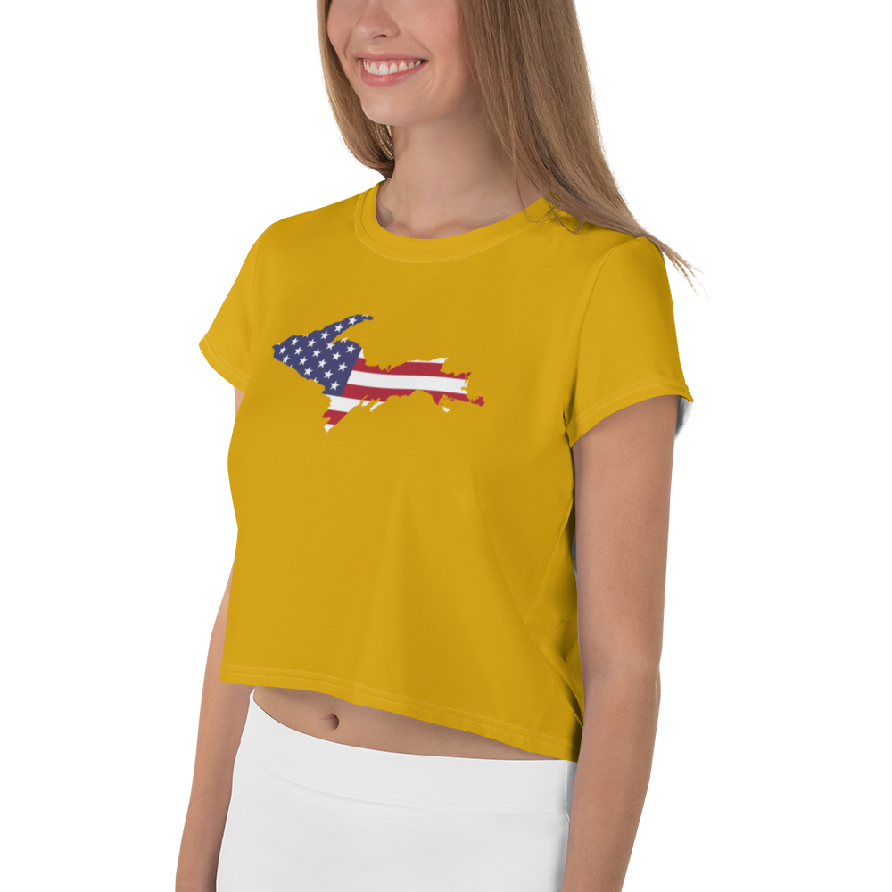 Michigan Upper Peninsula Crop Top (w/ UP USA Flag) | Sporty - Gold