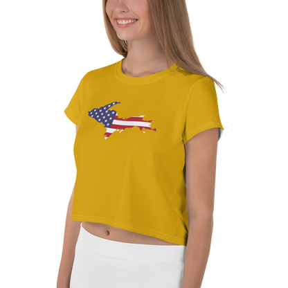 Michigan Upper Peninsula Crop Top (w/ UP USA Flag) | Sporty - Gold