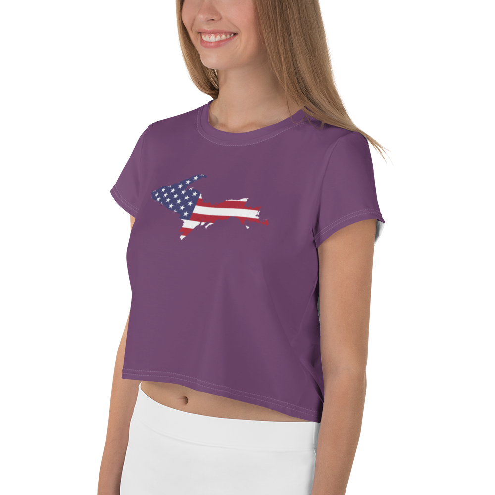 Michigan Upper Peninsula Crop Top (w/ UP USA Flag) | Sporty - Plum