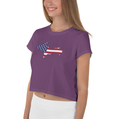 Michigan Upper Peninsula Crop Top (w/ UP USA Flag) | Sporty - Plum