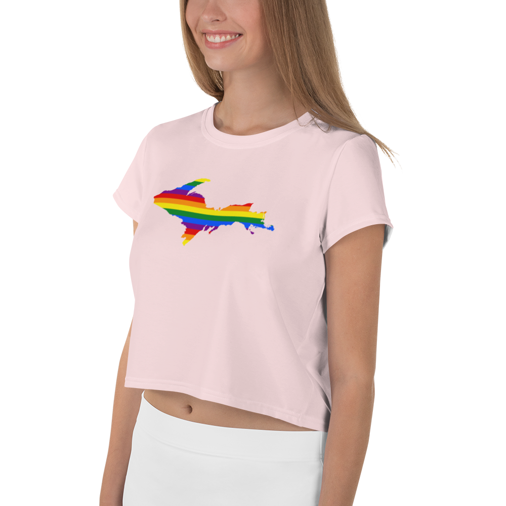 Michigan Upper Peninsula Crop Top (w/ UP Pride Flag) | Sporty - Pale Pink