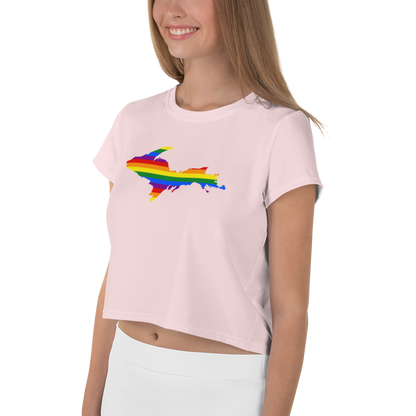 Michigan Upper Peninsula Crop Top (w/ UP Pride Flag) | Sporty - Pale Pink