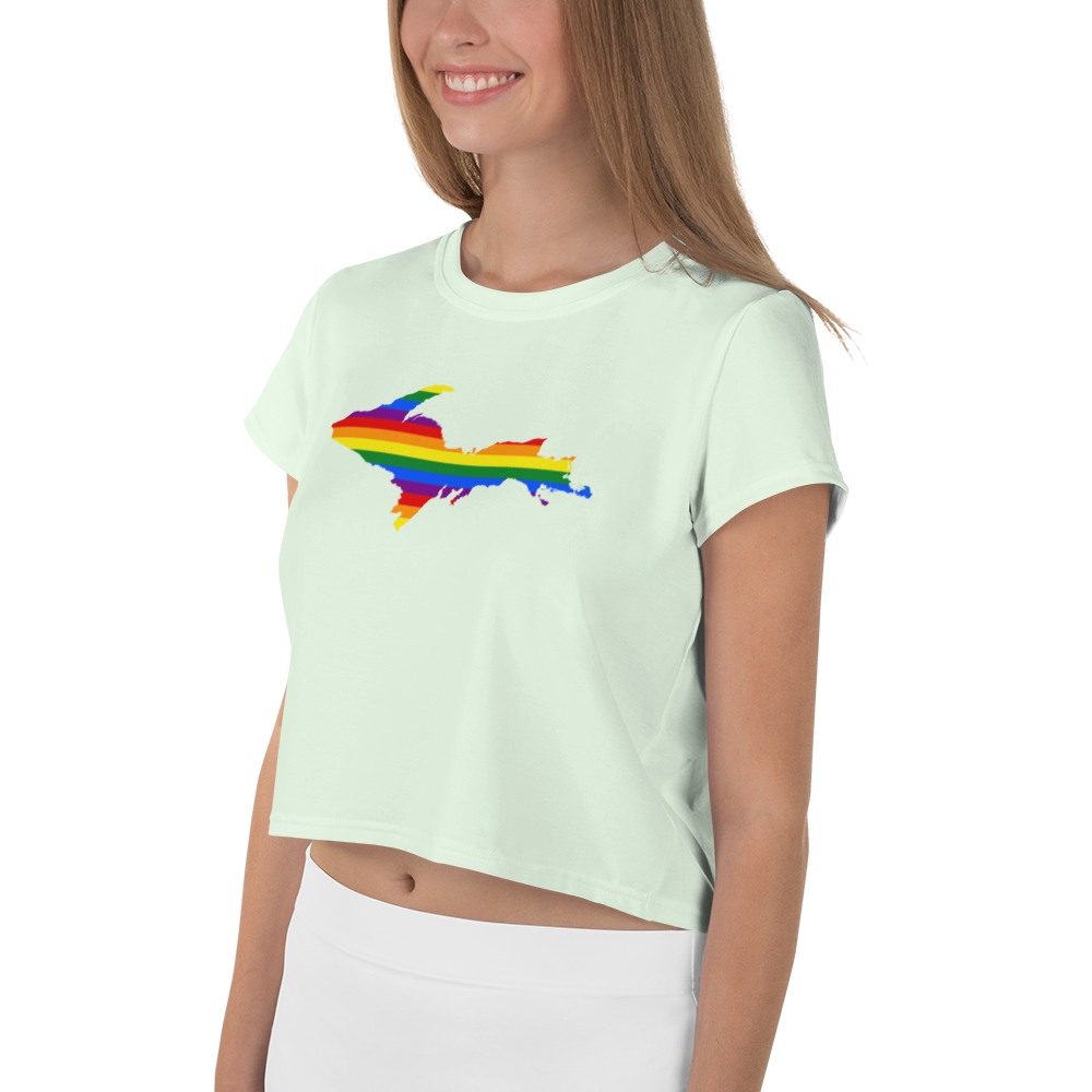 Michigan Upper Peninsula Crop Top (w/ UP Pride Flag) | Sporty - Dew Green