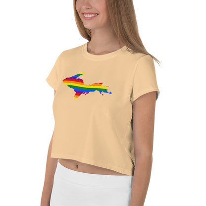 Michigan Upper Peninsula Crop Top (w/ UP Pride Flag) | Sporty - Pale Apricot