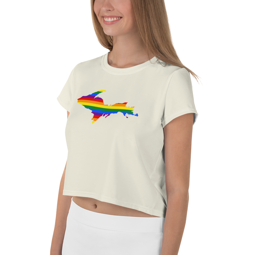 Michigan Upper Peninsula Crop Top (w/ UP Pride Flag) | Sporty - Ivory White