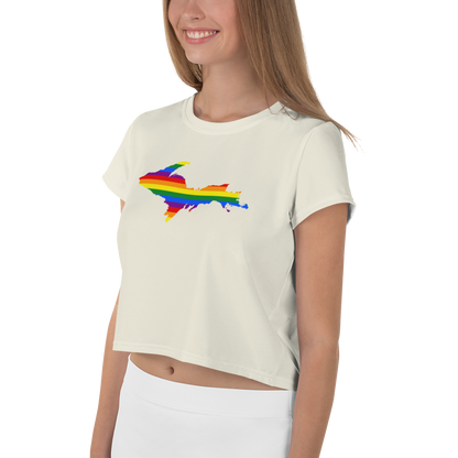 Michigan Upper Peninsula Crop Top (w/ UP Pride Flag) | Sporty - Ivory White