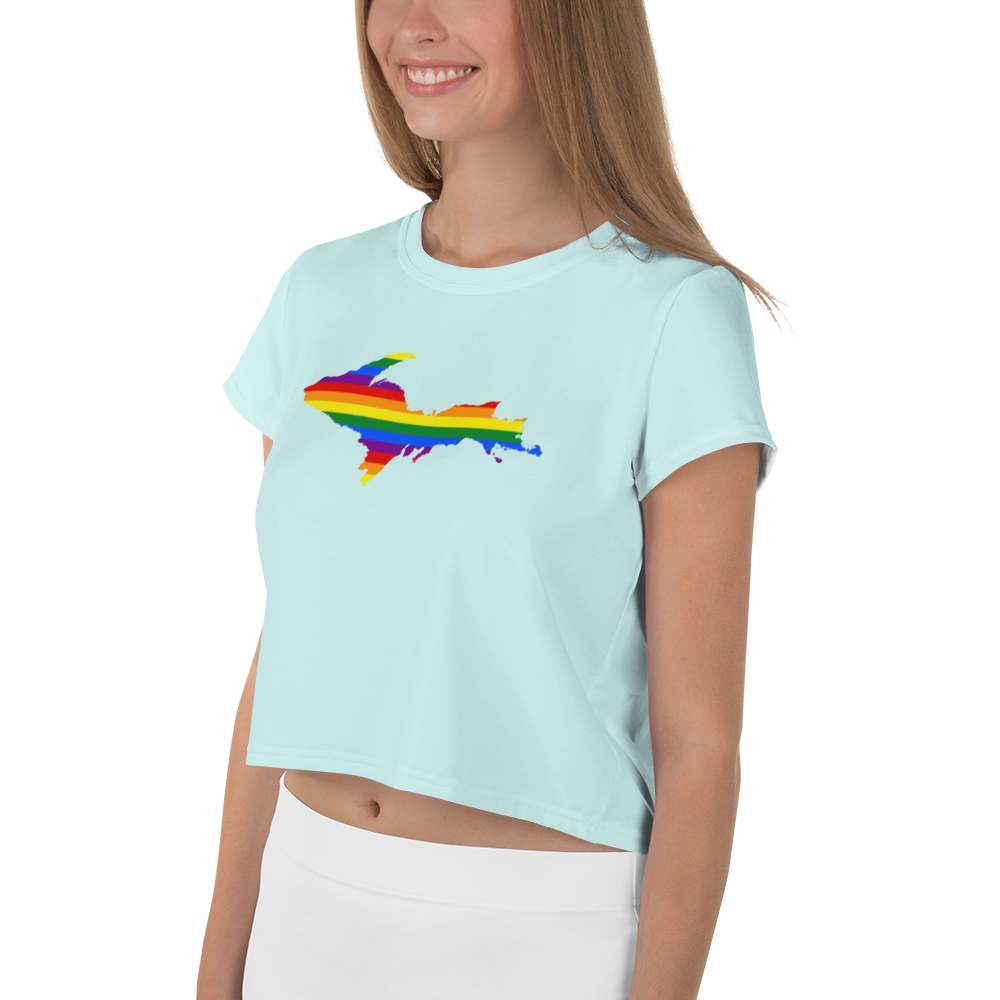 Michigan Upper Peninsula Crop Top (w/ UP Pride Flag) | Sporty - Cyan