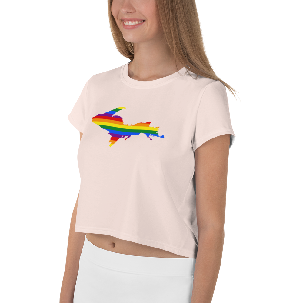 Michigan Upper Peninsula Crop Top (w/ UP Pride Flag) | Sporty - Champagne Pink