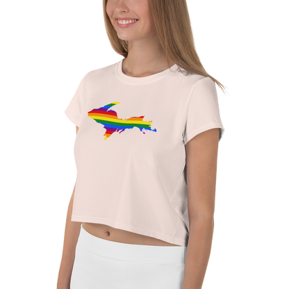 Michigan Upper Peninsula Crop Top (w/ UP Pride Flag) | Sporty - Champagne Pink